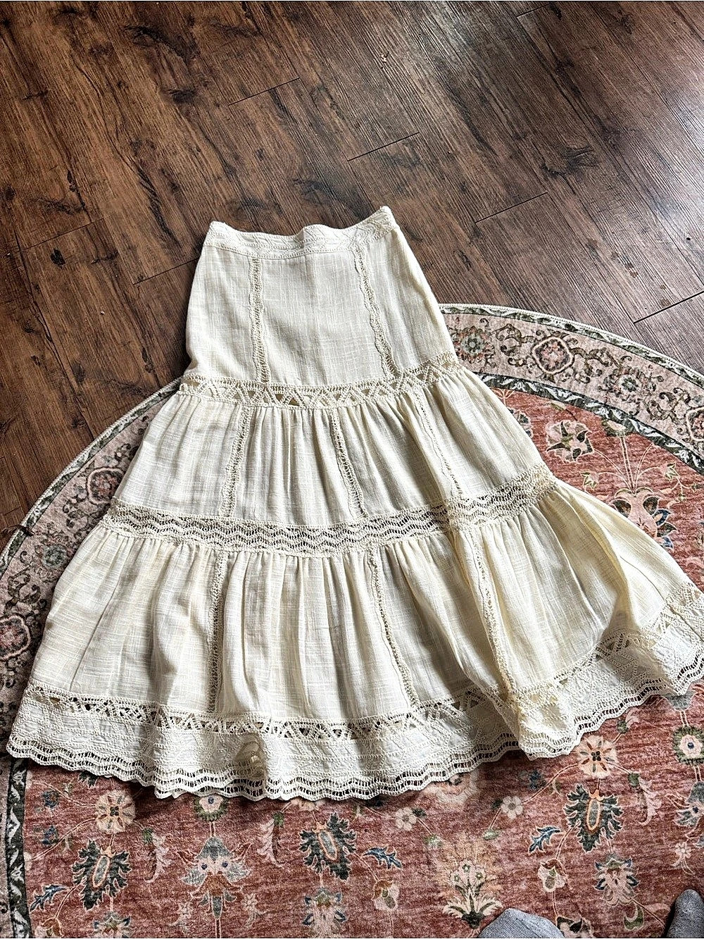 Zara ZW Collection Ecru Crochet Lace Tiered Maxi Skirt XS